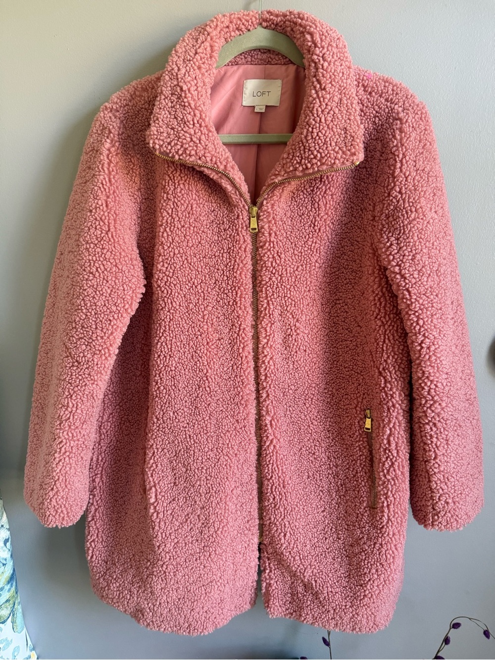 LOFT  Pink Sherpa Zip-Front Coat